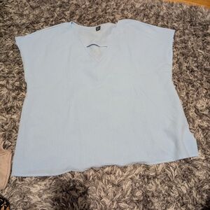 SHEIN Soft Blue Textured V-Neck Blouse